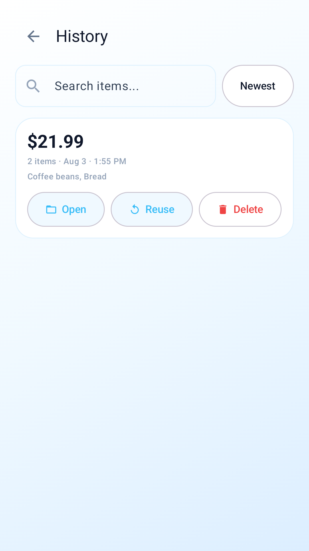 White Price Checker history screen